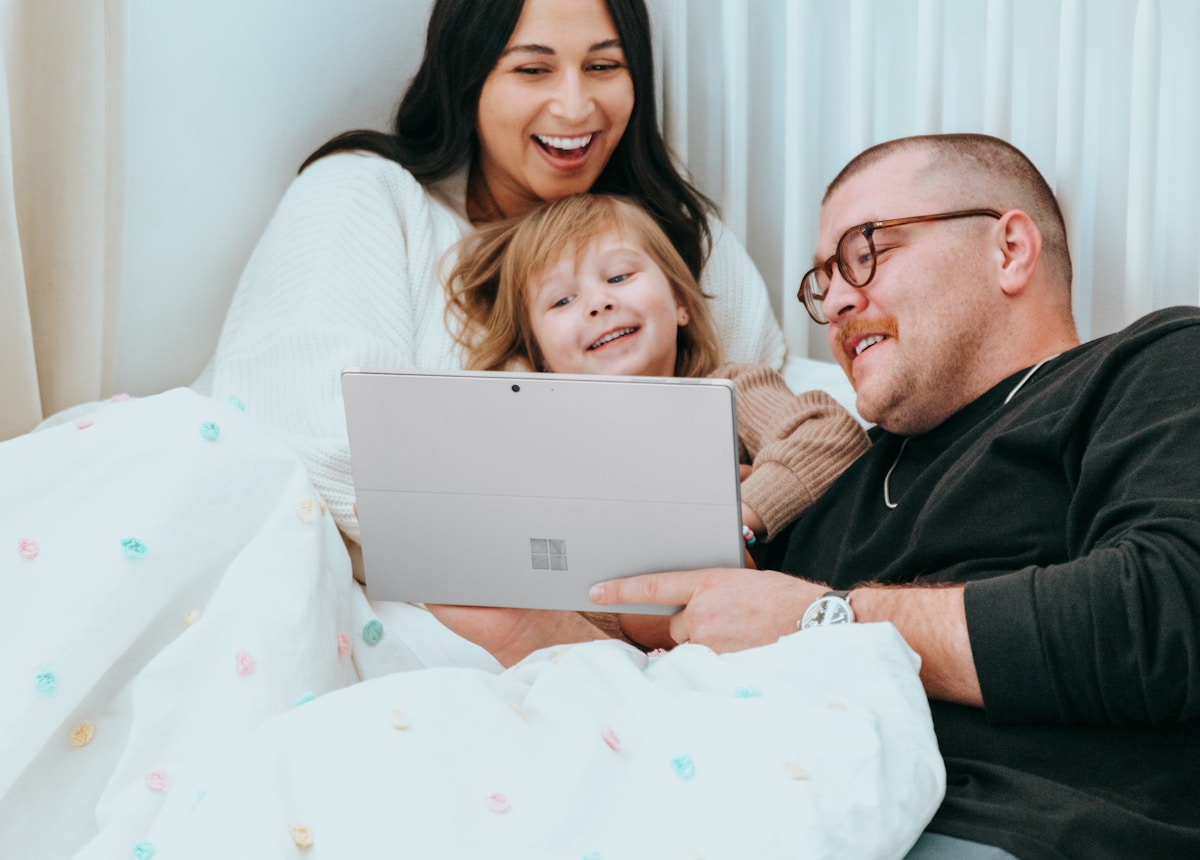 Family using connected devices at home